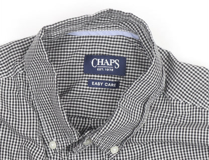 Chaps Mens Black Check Short Sleeve Button-Down Shirt L
