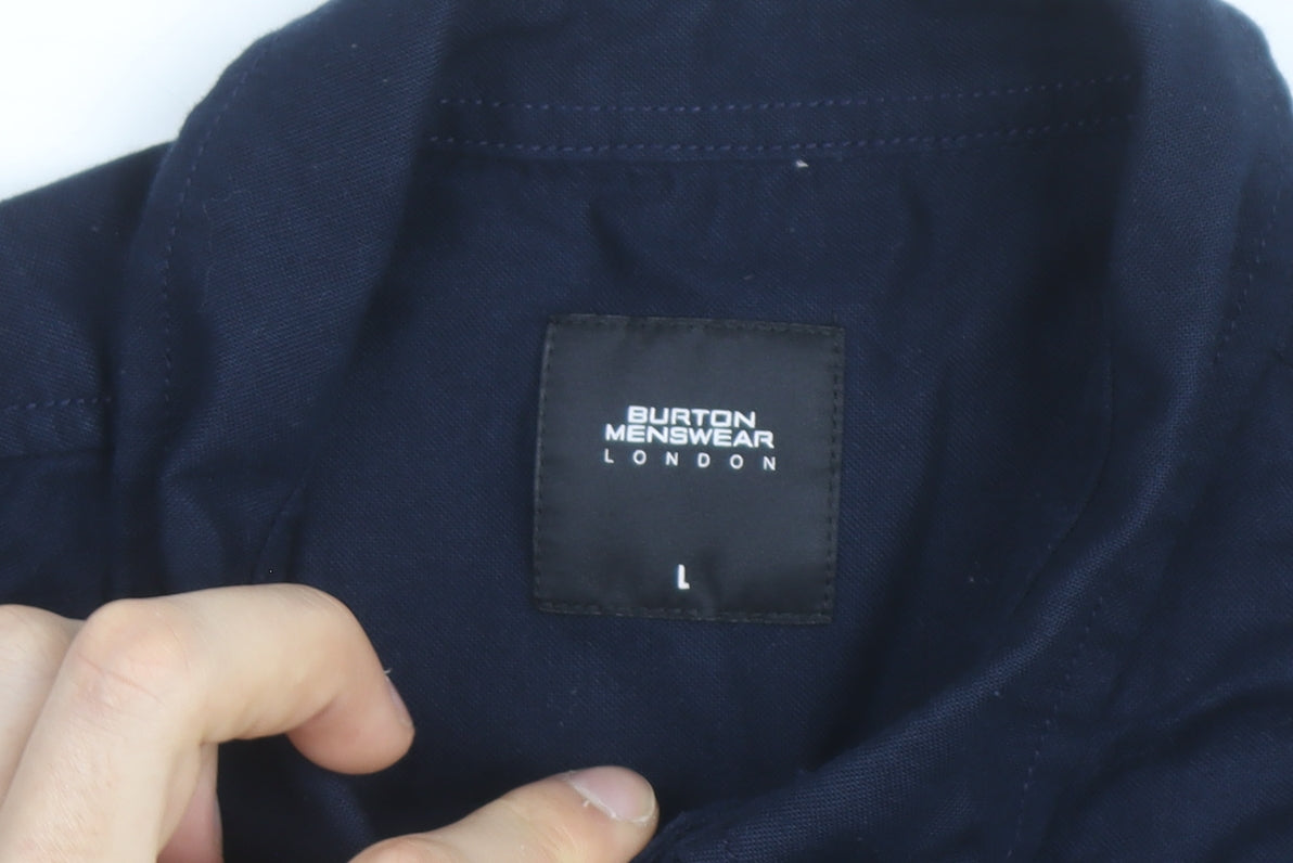 Burton Menswear London Men's Blue L Button-Down Cotton Shirt