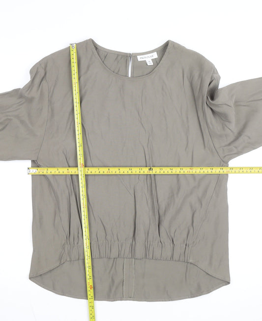 Prologue Women's Grey Rayon Blend Long Sleeve Crew Neck Blouse Size M