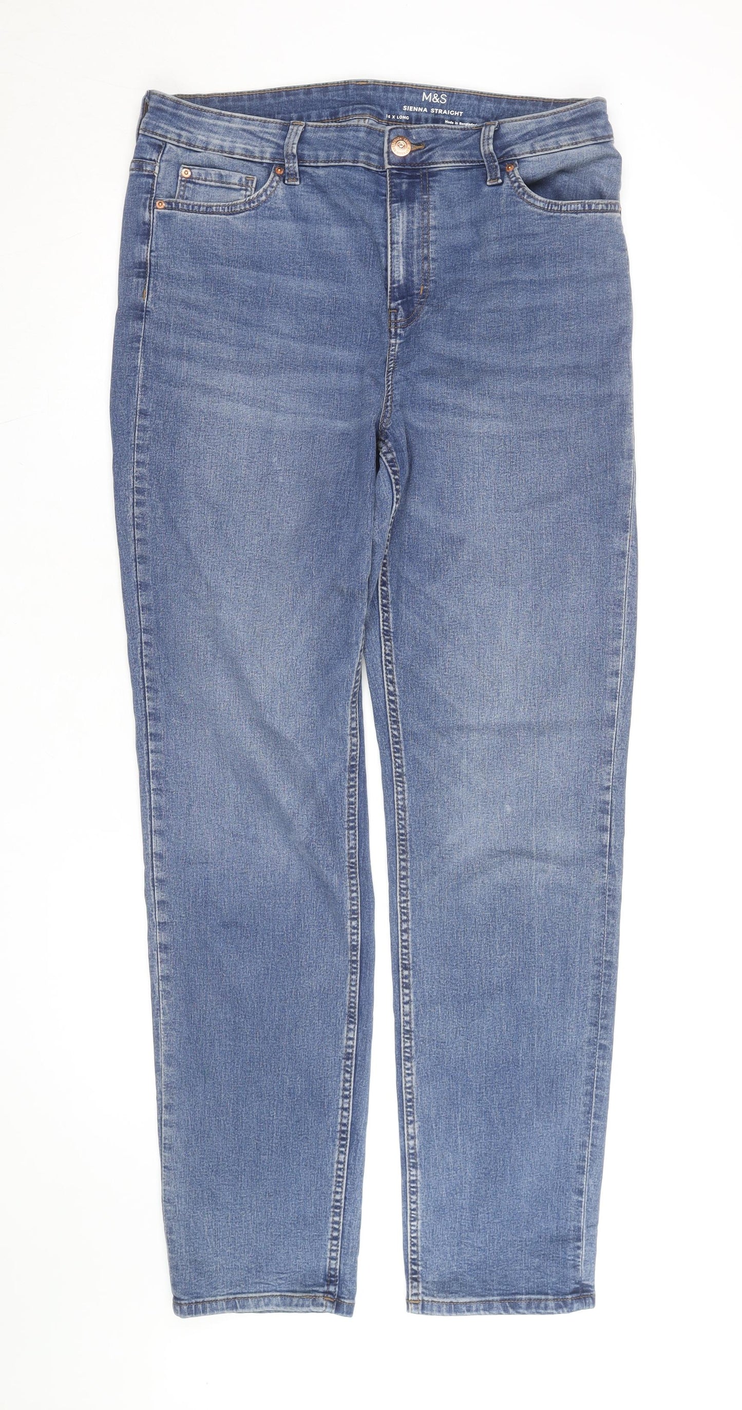 Marks and Spencer Women's Blue Sienna Straight Leg Jeans Size 16 Long Denim