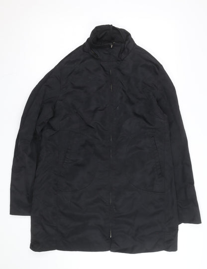MOTTO Womens Black Long Rain Coat Size 14 Water Resistant Zip Jacket