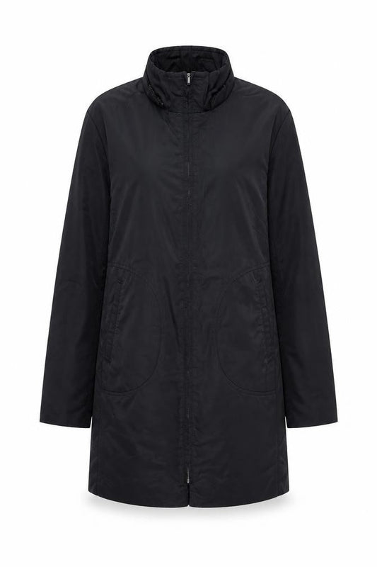 MOTTO Womens Black Long Rain Coat Size 14 Water Resistant Zip Jacket
