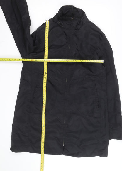 MOTTO Womens Black Long Rain Coat Size 14 Water Resistant Zip Jacket