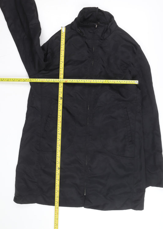 MOTTO Womens Black Long Rain Coat Size 14 Water Resistant Zip Jacket