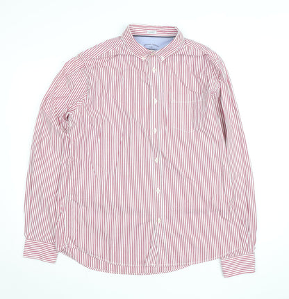 Springfield Men Red Striped Button-Down Cotton Shirt XL Slim Fit