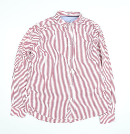 Springfield Men Red Striped Button-Down Cotton Shirt XL Slim Fit