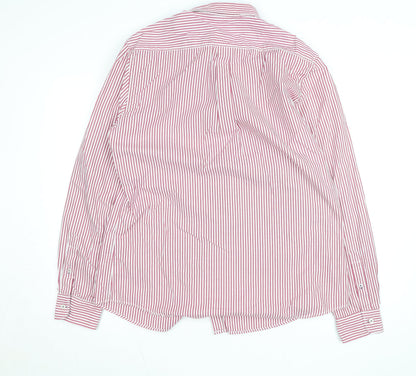 Springfield Men Red Striped Button-Down Cotton Shirt XL Slim Fit