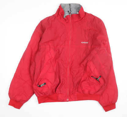 Grizzly Men's Red L Bomber Jacket Nylon Lined Full Zip Vintage