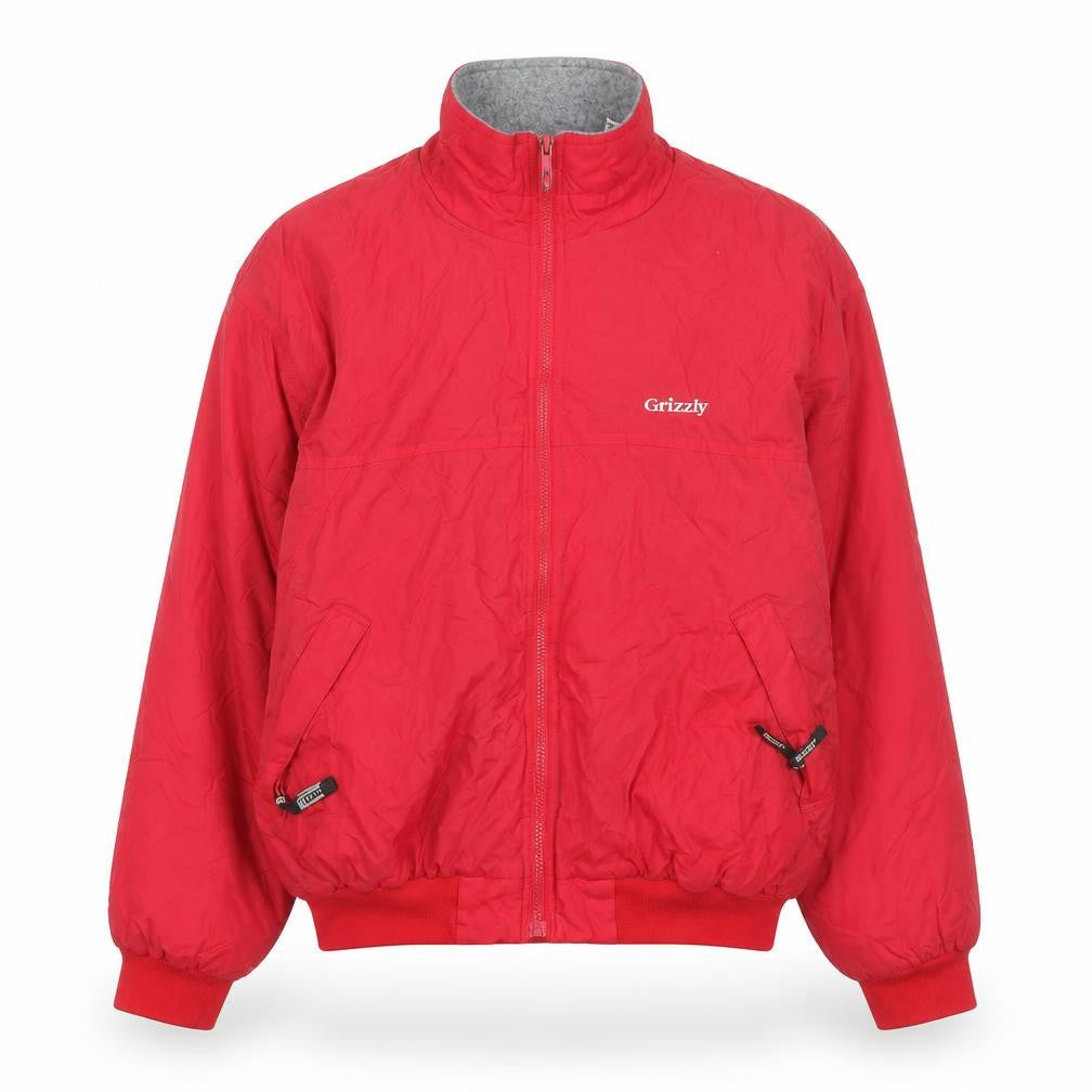 Grizzly Men's Red L Bomber Jacket Nylon Lined Full Zip Vintage