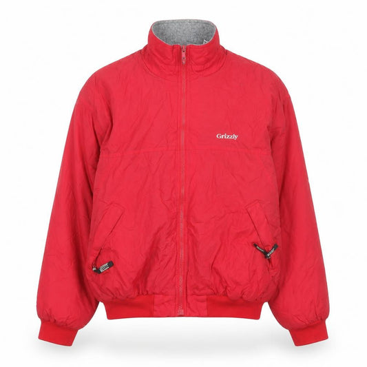 Grizzly Men's Red L Bomber Jacket Nylon Lined Full Zip Vintage