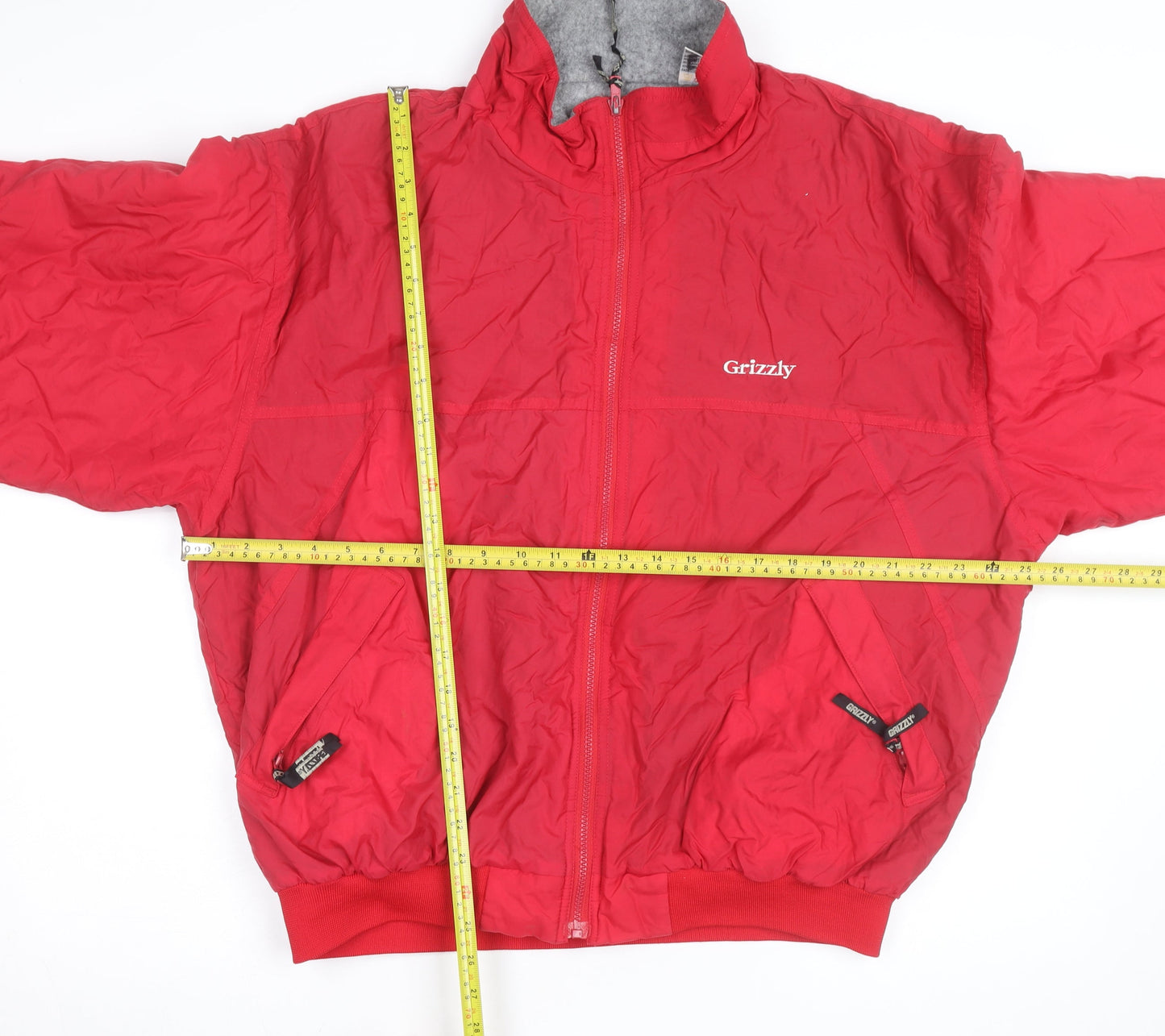 Grizzly Men's Red L Bomber Jacket Nylon Lined Full Zip Vintage