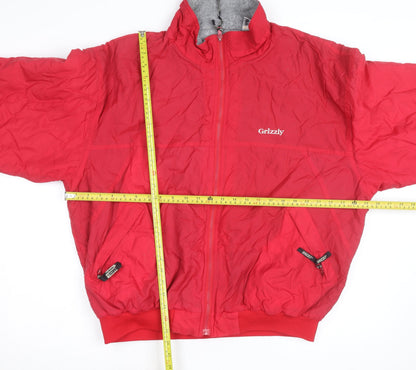 Grizzly Men's Red L Bomber Jacket Nylon Lined Full Zip Vintage
