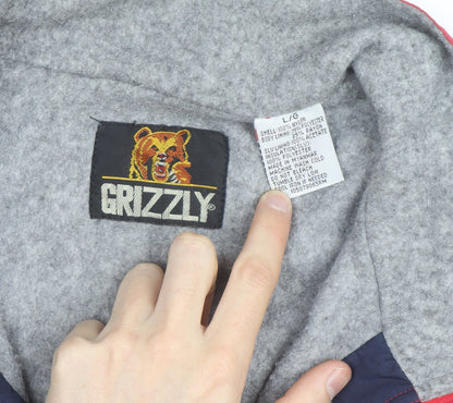 Grizzly Men's Red L Bomber Jacket Nylon Lined Full Zip Vintage