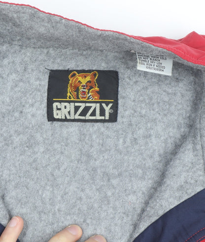 Grizzly Men's Red L Bomber Jacket Nylon Lined Full Zip Vintage