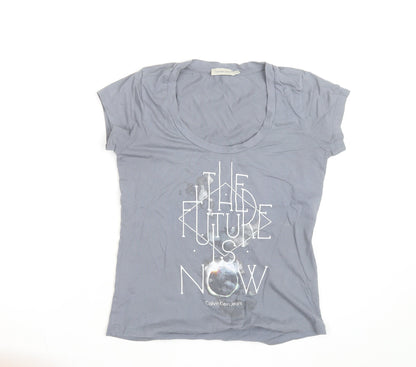 Calvin Klein Jeans Women's Grey Scoop Neck Cotton T-Shirt Size S