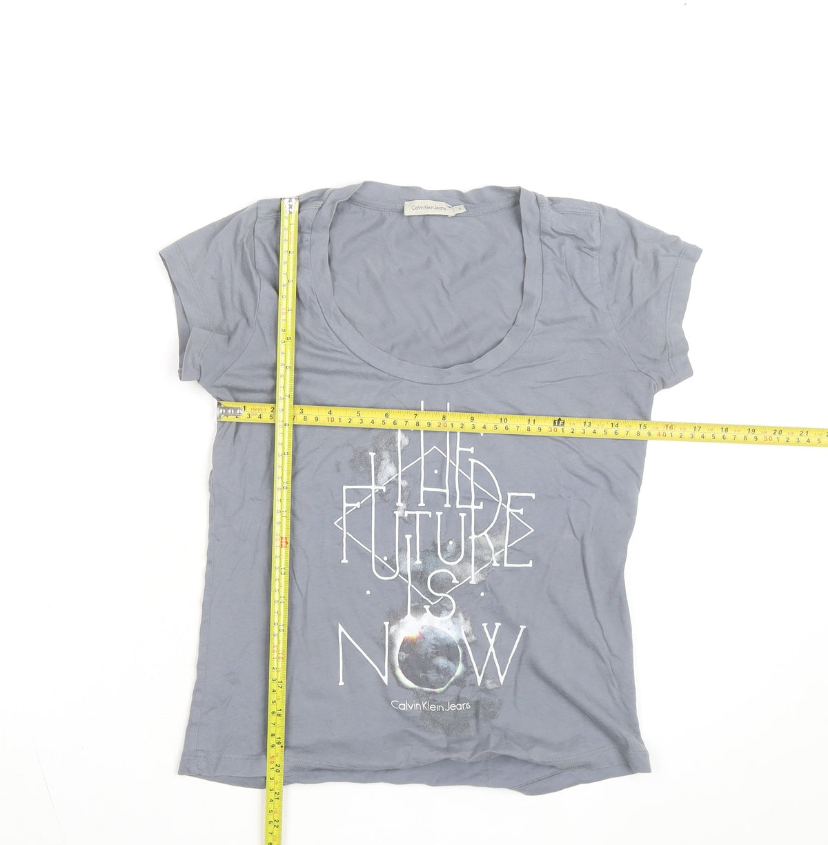 Calvin Klein Jeans Women's Grey Scoop Neck Cotton T-Shirt Size S