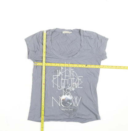 Calvin Klein Jeans Women's Grey Scoop Neck Cotton T-Shirt Size S