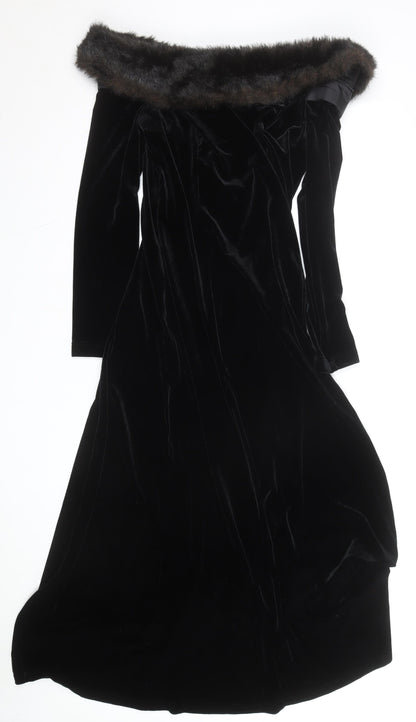 Cachet Women Black Velvet Off Shoulder Long Formal Dress Size 12