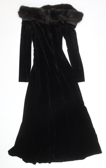 Cachet Women Black Velvet Off Shoulder Long Formal Dress Size 12