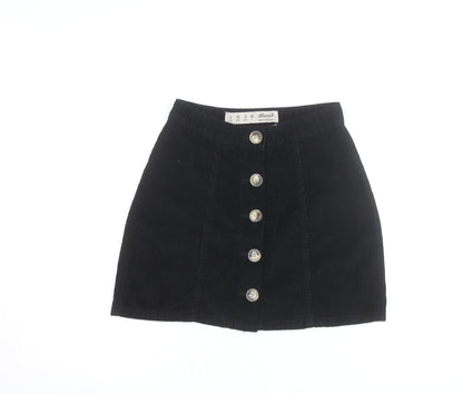 Denim Co. Womens Black Corduroy A-Line Button Mini Skirt Size 4
