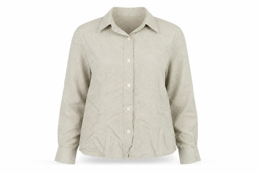 Sisley Women’s Beige Geometric Long Sleeve Button-Up Shirt Size 16