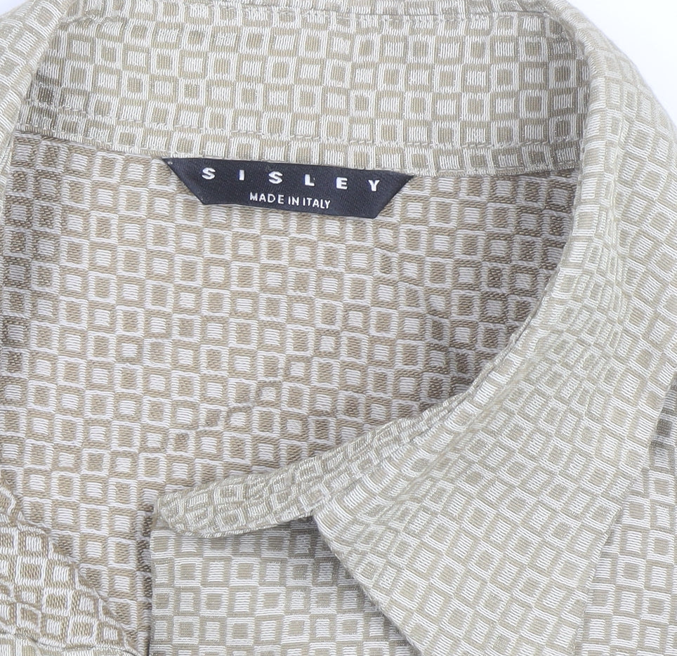 Sisley Women’s Beige Geometric Long Sleeve Button-Up Shirt Size 16