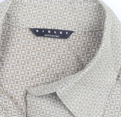Sisley Women’s Beige Geometric Long Sleeve Button-Up Shirt Size 16