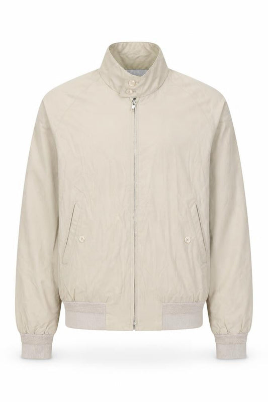 a RIBBON Men's Beige Bomber Jacket Medium Cotton Blend Stand-Up Collar