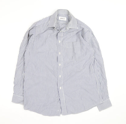 Jonelle Men's Blue Striped Cotton Long Sleeve Button-Up Shirt 15/38 Regular