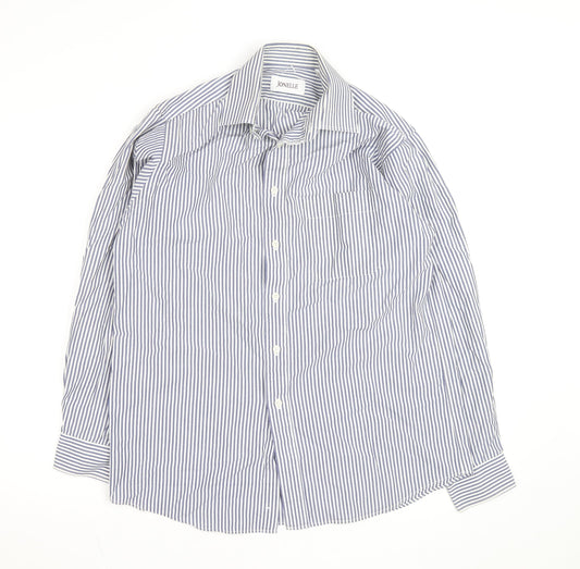 Jonelle Men's Blue Striped Cotton Long Sleeve Button-Up Shirt 15/38 Regular
