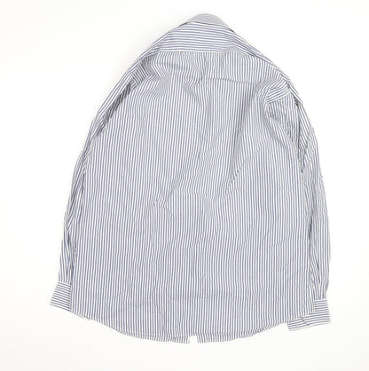 Jonelle Men's Blue Striped Cotton Long Sleeve Button-Up Shirt 15/38 Regular
