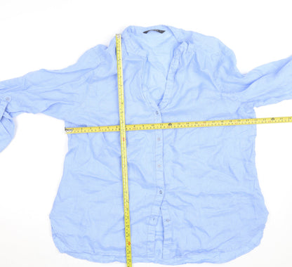 Dunnes Stores Women Blue Linen Long Sleeve Button-Up Shirt L