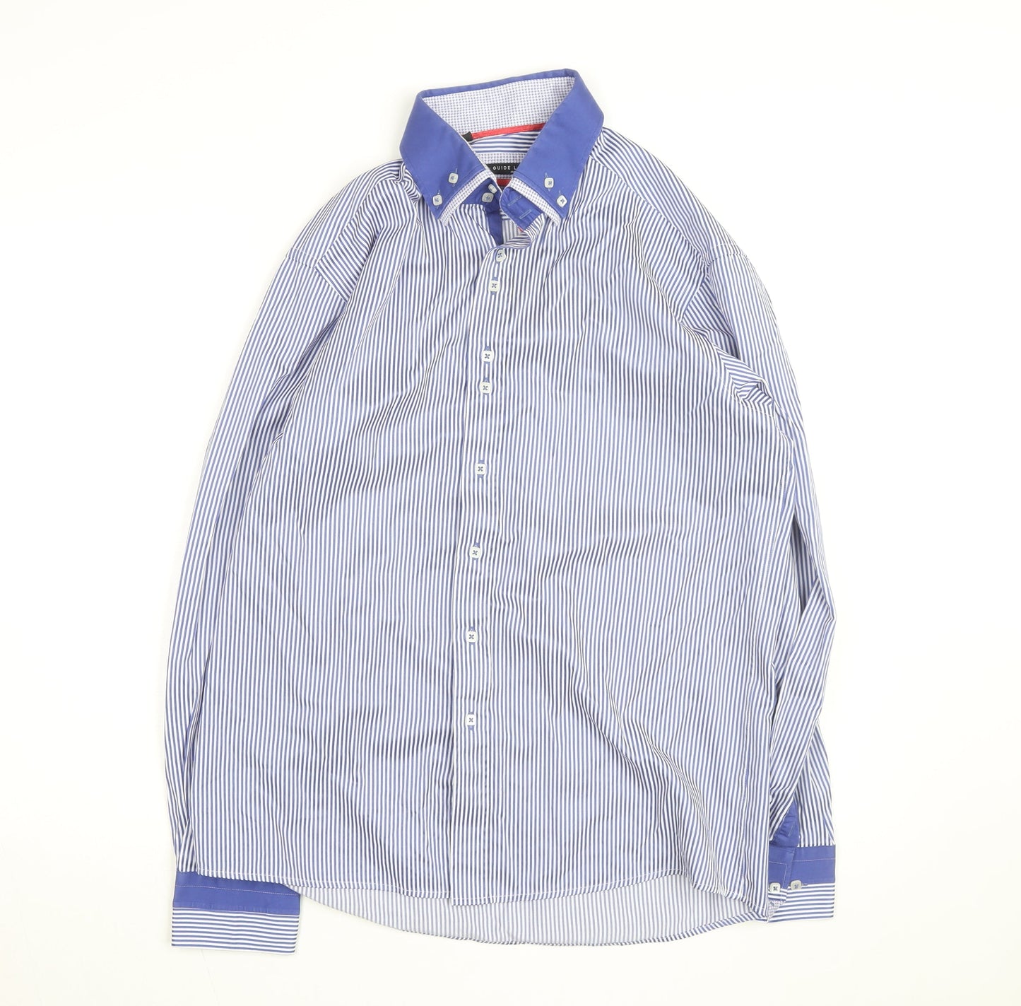 Guide London Men's Blue Striped Button-Down Cotton Blend Shirt XL