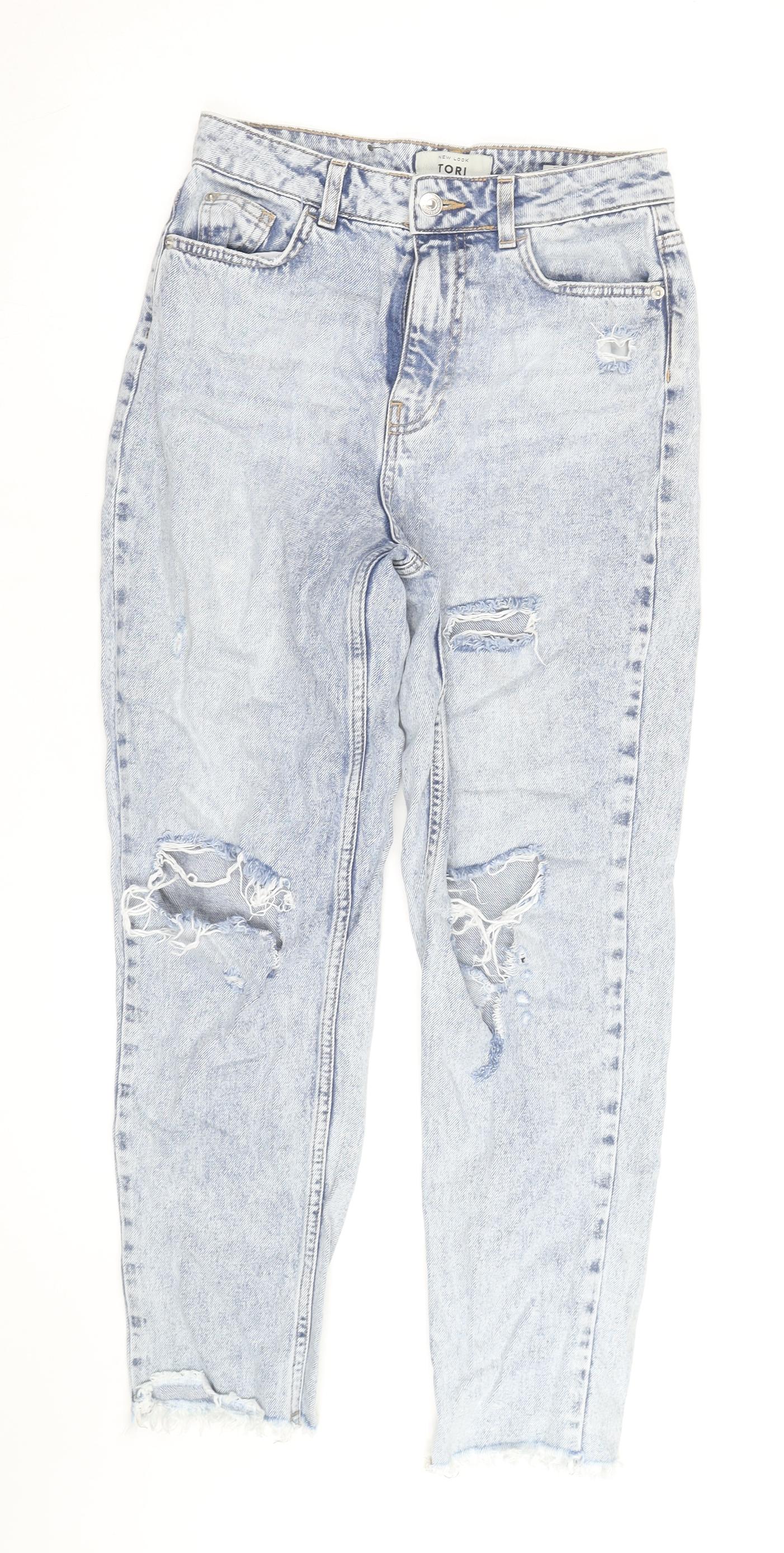 New Look Women’s Blue Distressed High Rise Mom Jeans Size 8