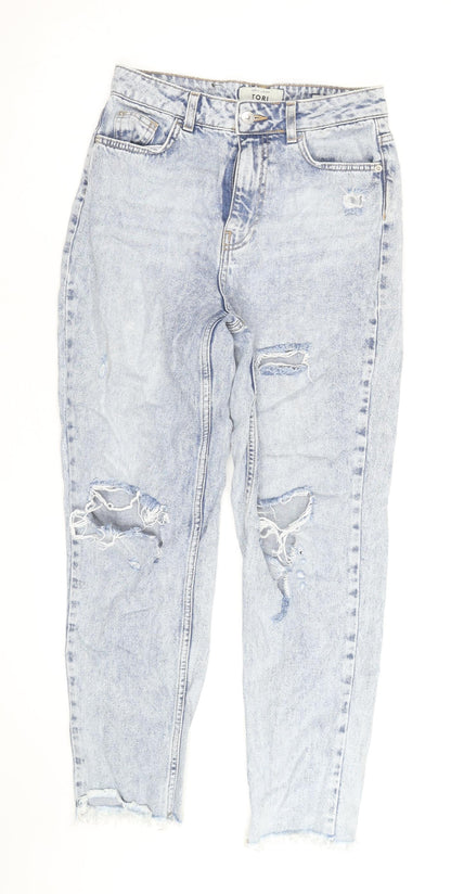 New Look Women’s Blue Distressed High Rise Mom Jeans Size 8