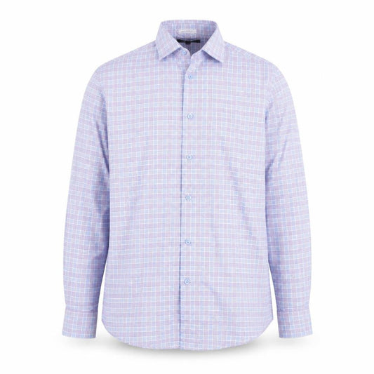 Front view of Dunnes Men's Blue Slim Fit Long Sleeve Check Shirt, size L