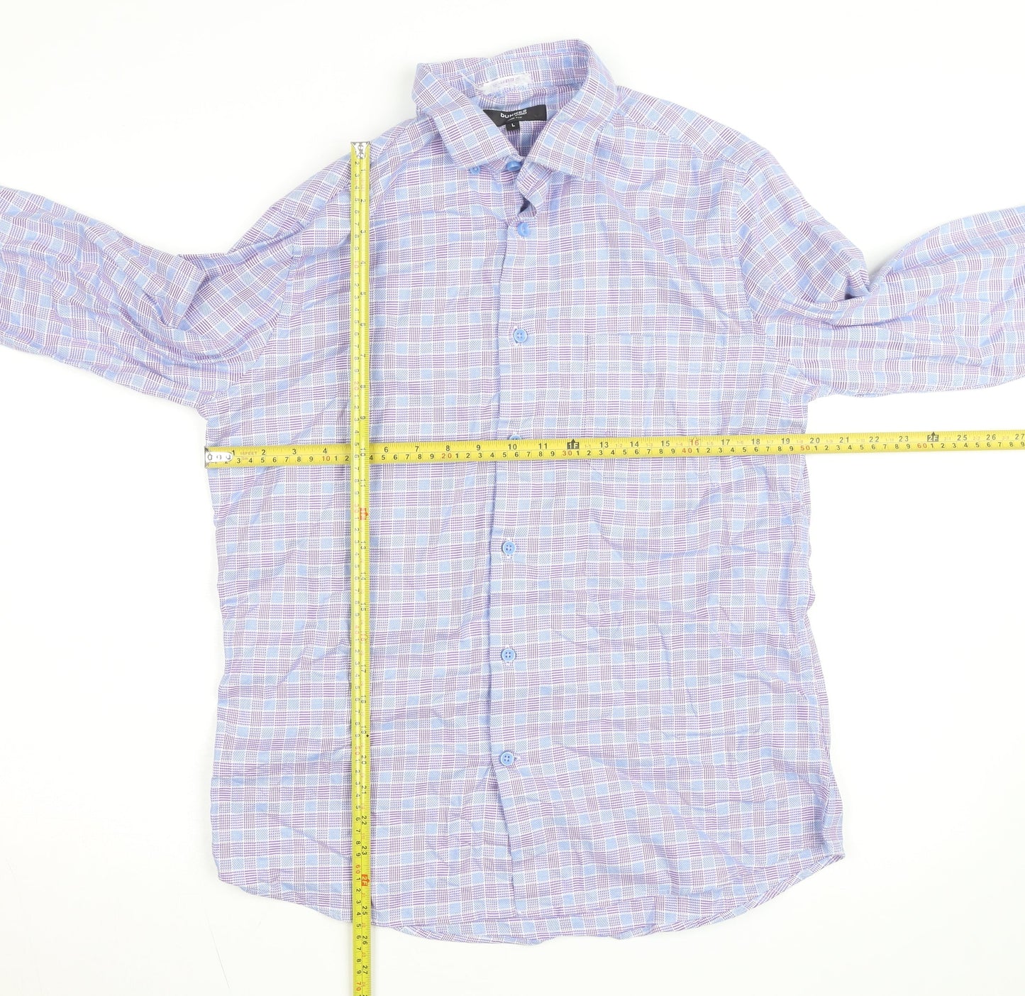 Dunnes Stores Men's Blue Slim Fit Long Sleeve Check Shirt Size L