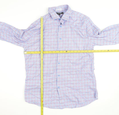 Dunnes Stores Men's Blue Slim Fit Long Sleeve Check Shirt Size L