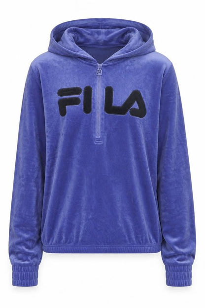 Fila Women's Blue Velour 1/2 Zip Hooded Sweatshirt Size S