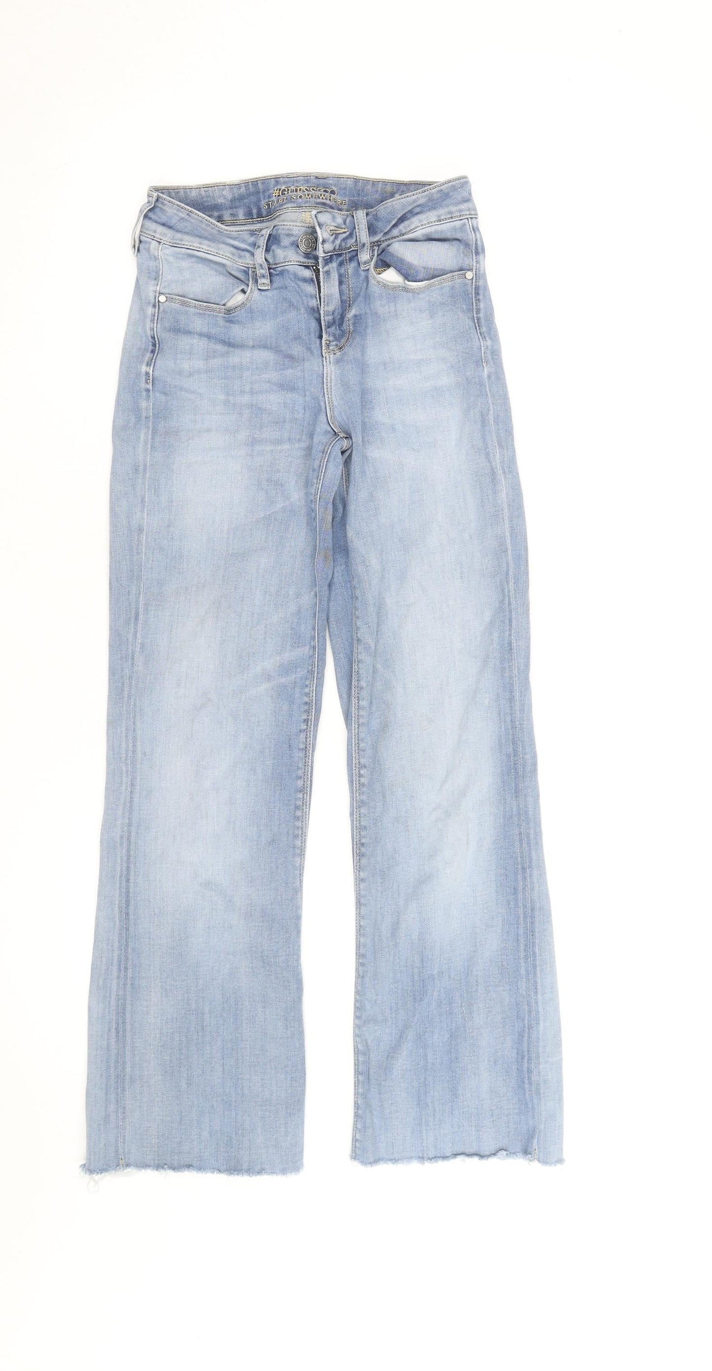Guess Women’s Blue Cropped Denim Jeans Size M Light Wash Stretch