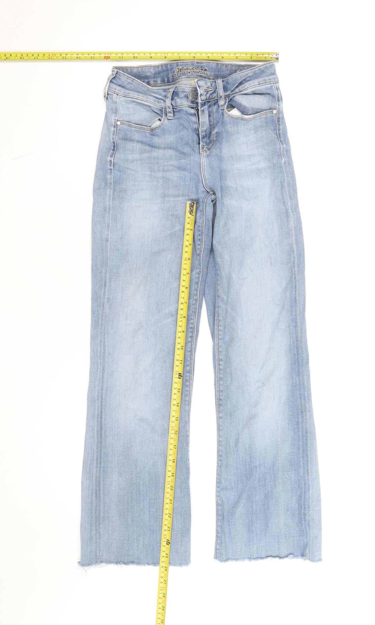 Guess Women’s Blue Cropped Denim Jeans Size M Light Wash Stretch