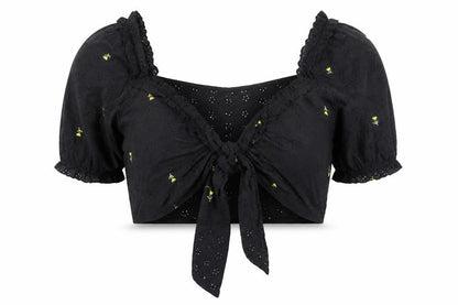 Boohoo Women's Black Floral Embroidered Cropped Blouse Size 16