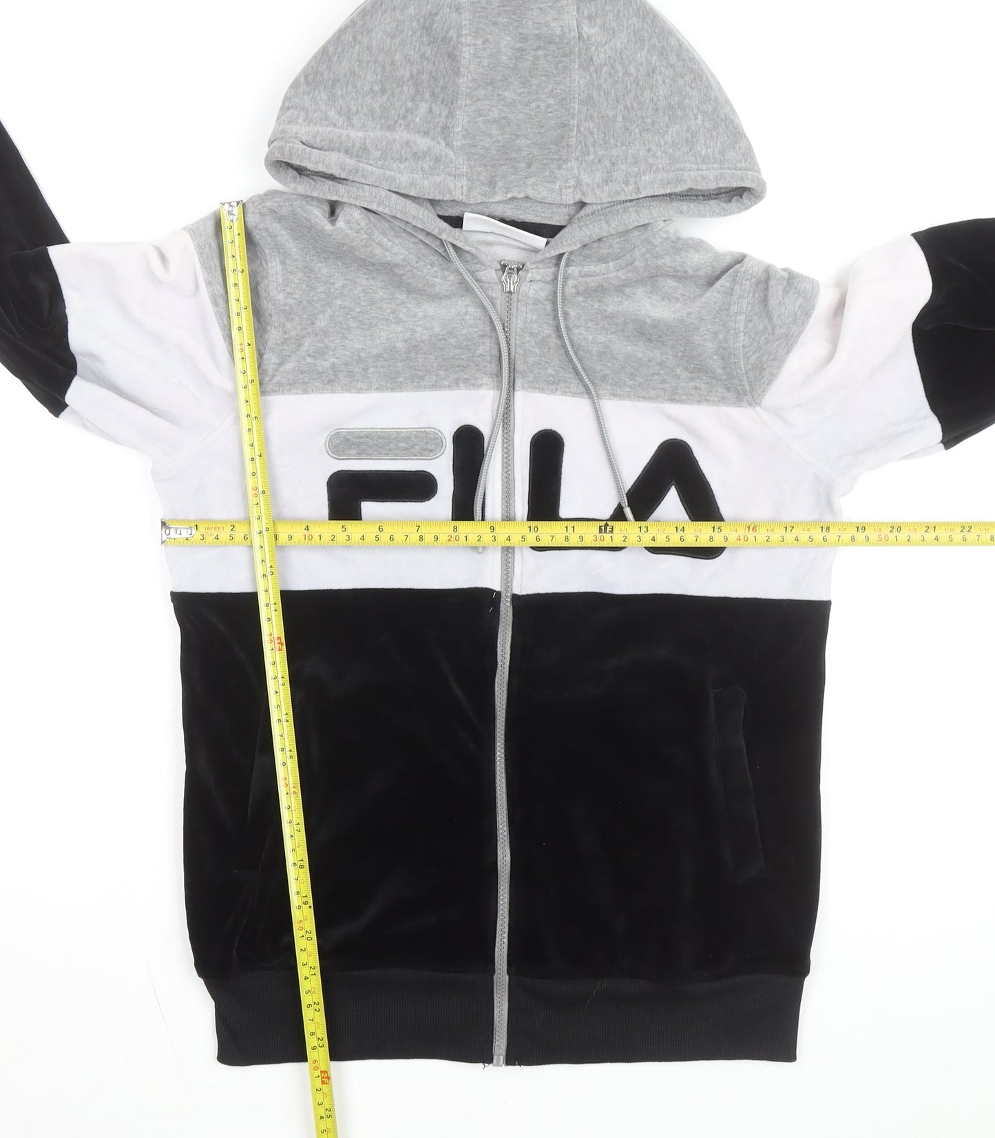 Fila Men's Grey Full Zip Logo Hoodie Size S Sports Velour Jacket