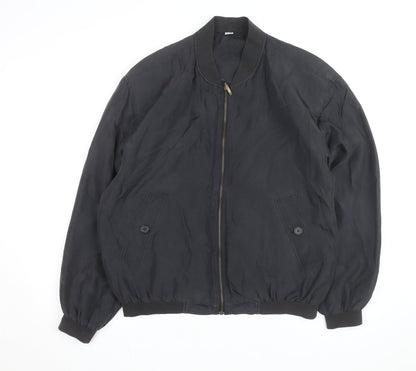 Catamaran Men's Black Silk Bomber Jacket L 42in Full Zip Casual