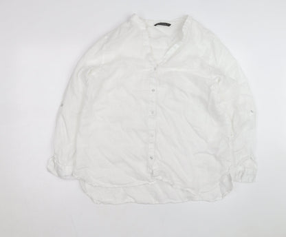 Dunnes Stores Women's White Linen Button-Up Shirt Size 16