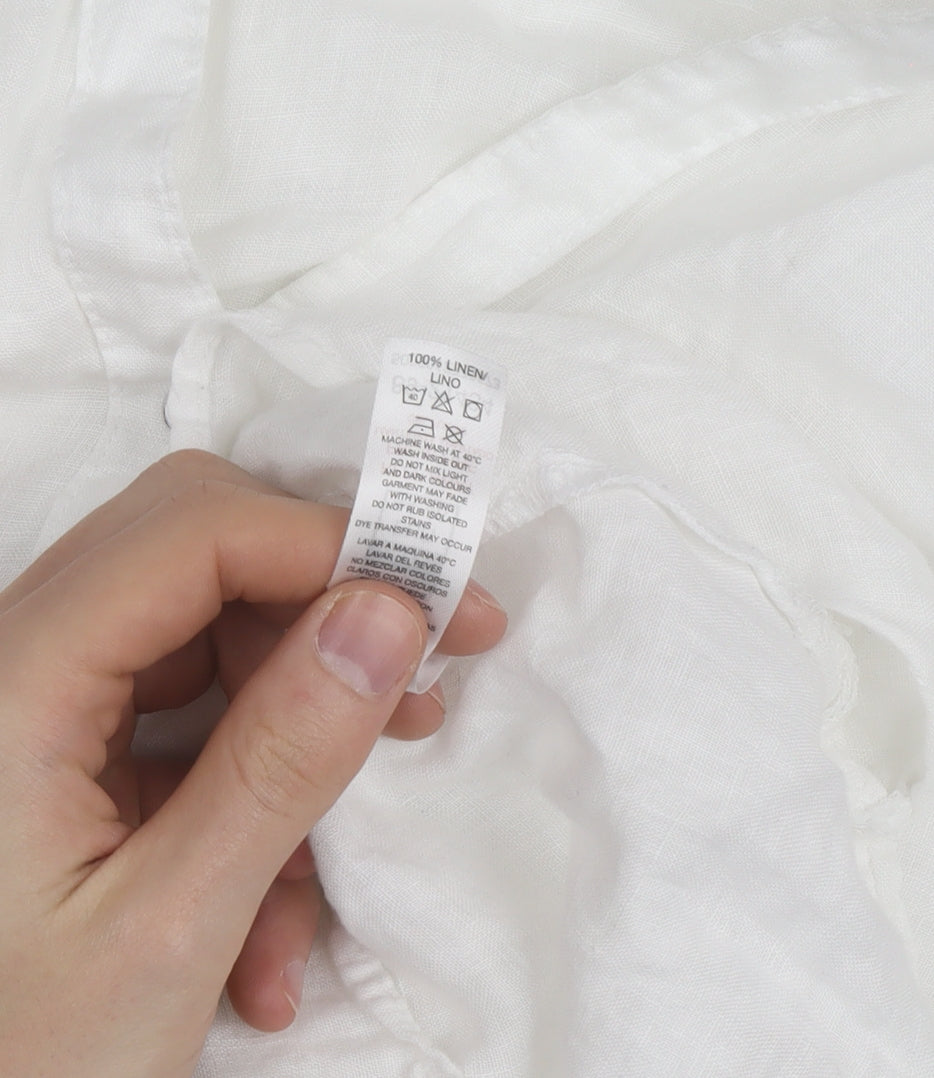 Dunnes Stores Women's White Linen Button-Up Shirt Size 16