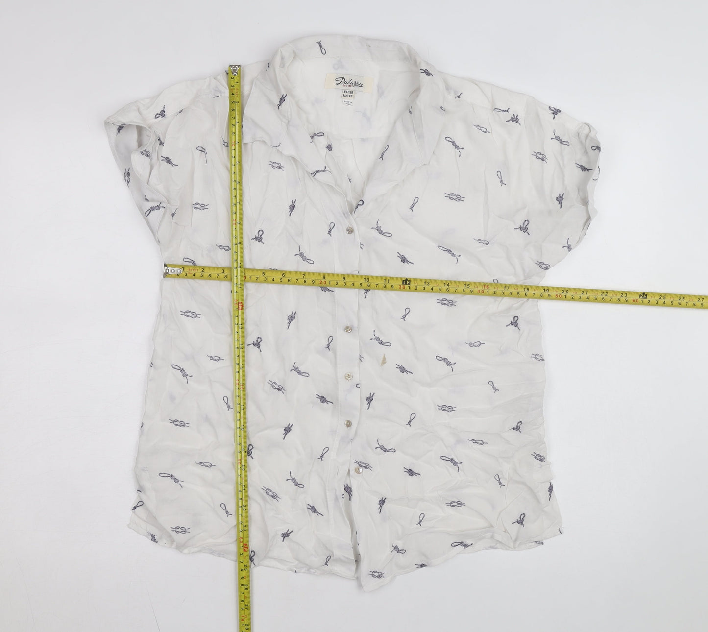 Dubarry Women’s White Collared Button-Up Shirt UK 12 Viscose Nautical Print