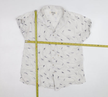 Dubarry Women’s White Collared Button-Up Shirt UK 12 Viscose Nautical Print