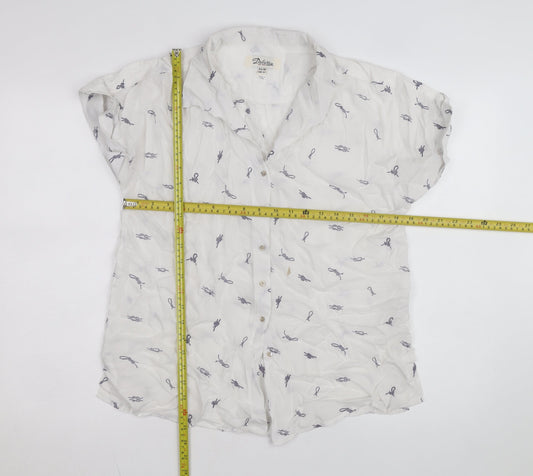 Dubarry Women’s White Collared Button-Up Shirt UK 12 Viscose Nautical Print