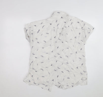 Dubarry Women’s White Collared Button-Up Shirt UK 12 Viscose Nautical Print